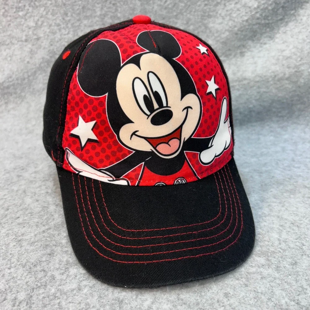 Mickey Mouse Graphic Kids Black Disney Baseball Hat Snapback Red Contrast OSFM